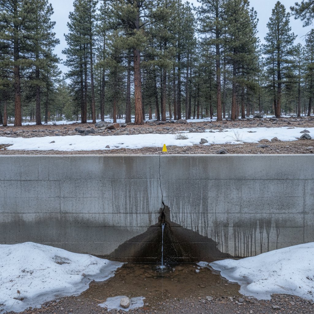 Snowmelt against a foundation wall in Northern Arizona, illustrating a regional moisture challenge